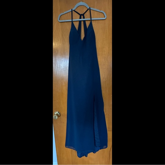 Azazie Dresses & Skirts - Dark Navy Sheath V-Neck Chiffon Dress